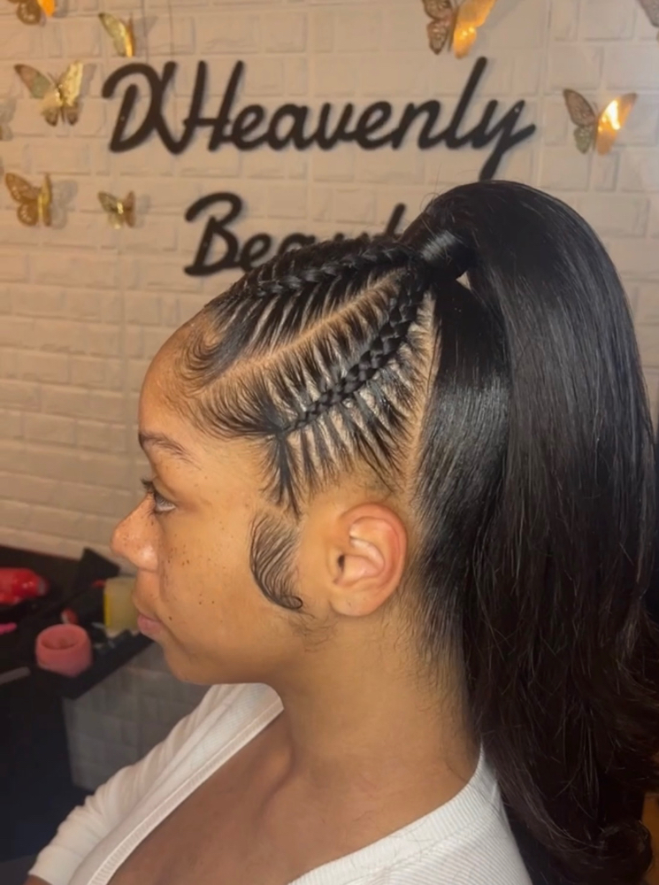 Sleek Pony W/4 Stitch Braids