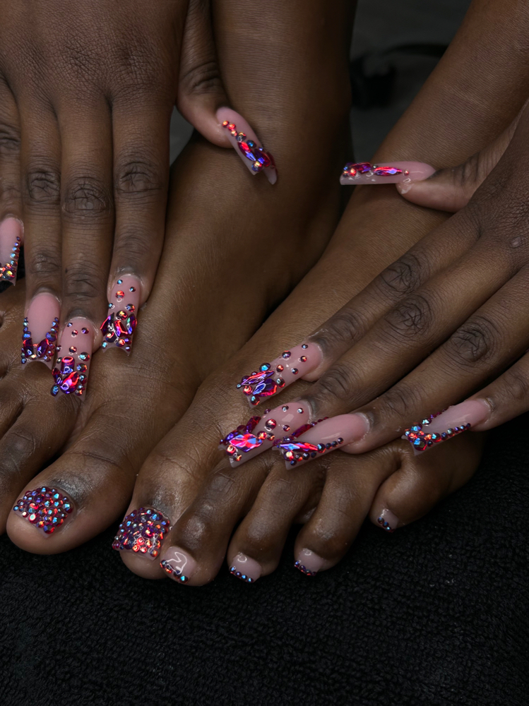 LONG ACRYLIC NAILS&TOES COMBO
