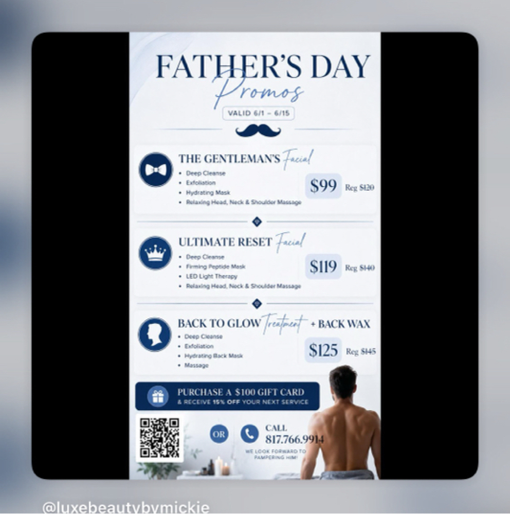 Father’s Day Promo - Ultimate Reset at Luxe Beauty by Mickie in Ft Worth, TX