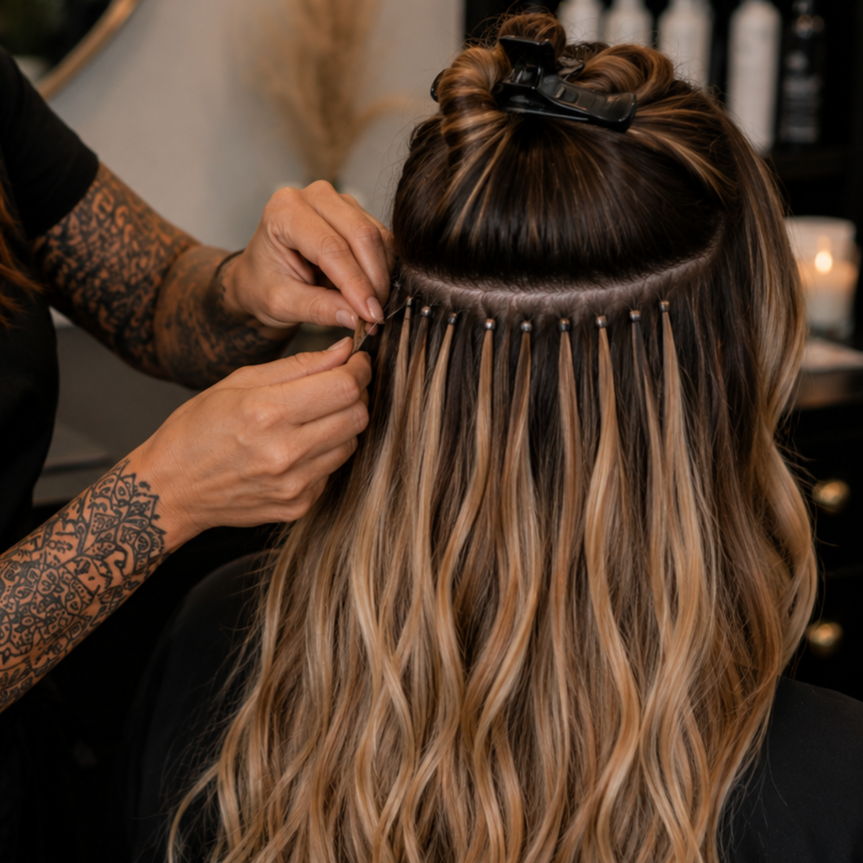 Beaded Weft Extensions at Milk and Honey Hair Collective in Auburn, CA