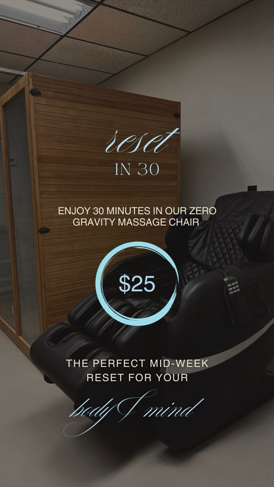 RESET IN 30 MASSAGE CHAIR at seven six zero salon in Imperial, CA
