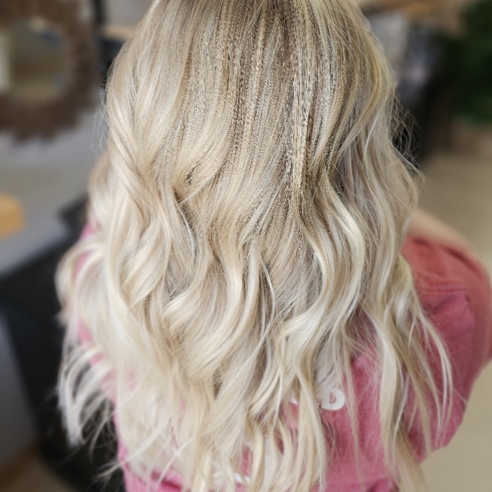 full head highlight LONG hair at TaDa Salon in rock valley, IA