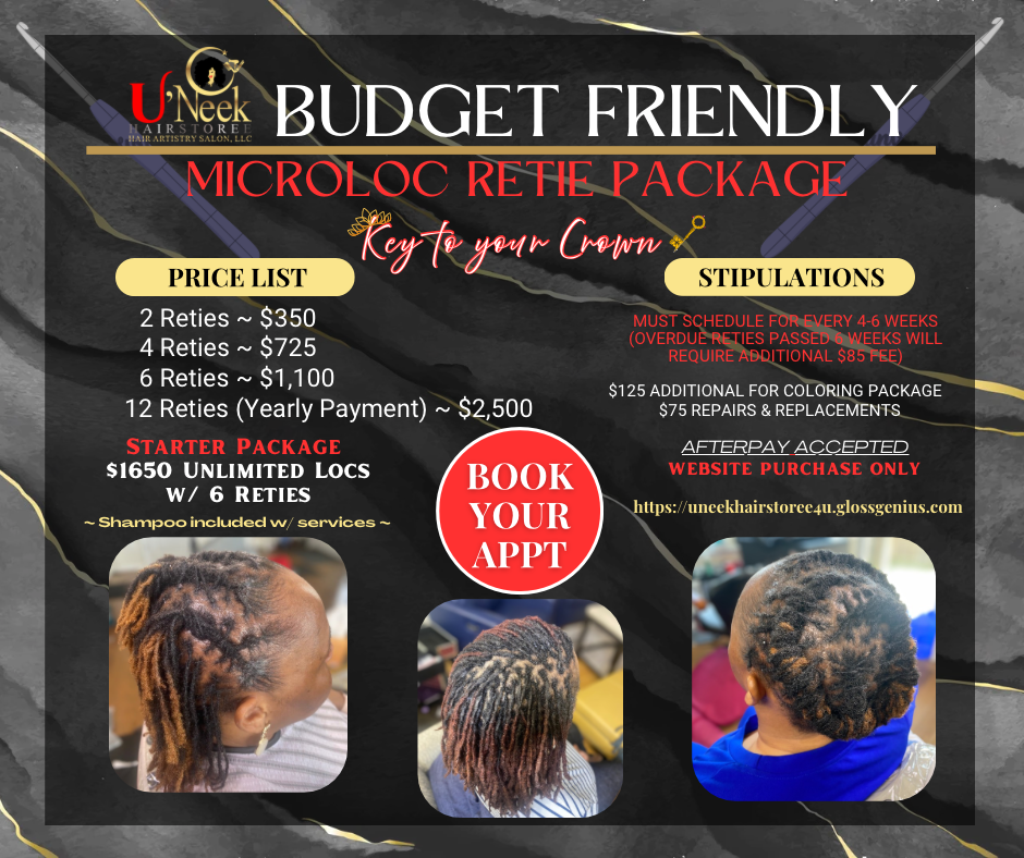 Microloc Retie Package (Coloring) at U’Neek HairStoree, Hair Artistry Salon in Stafford, VA