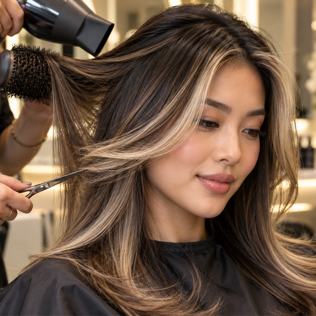 Hairline Highlights + Blowdry at Gold Coast Beauty By Shanzo in Chicago, IL