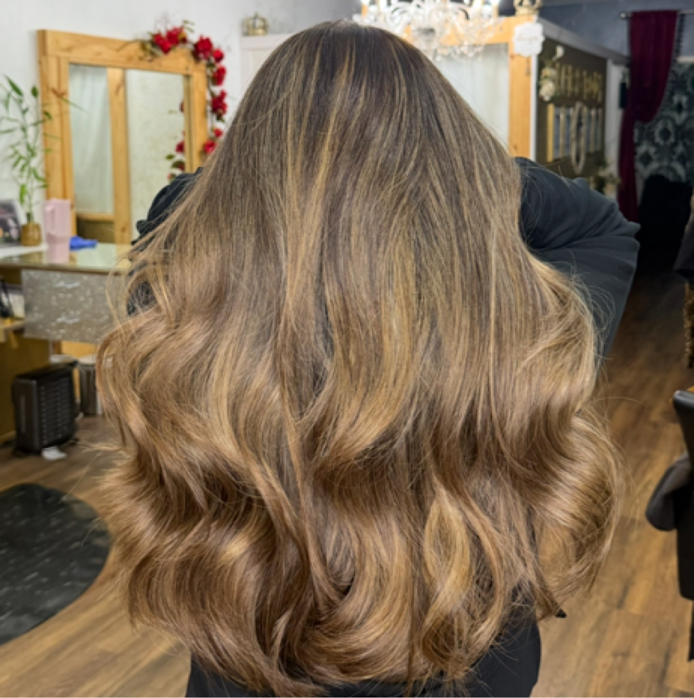 Caramel Blonde Balayage at CELEBRITY HAIR in Houston, TX