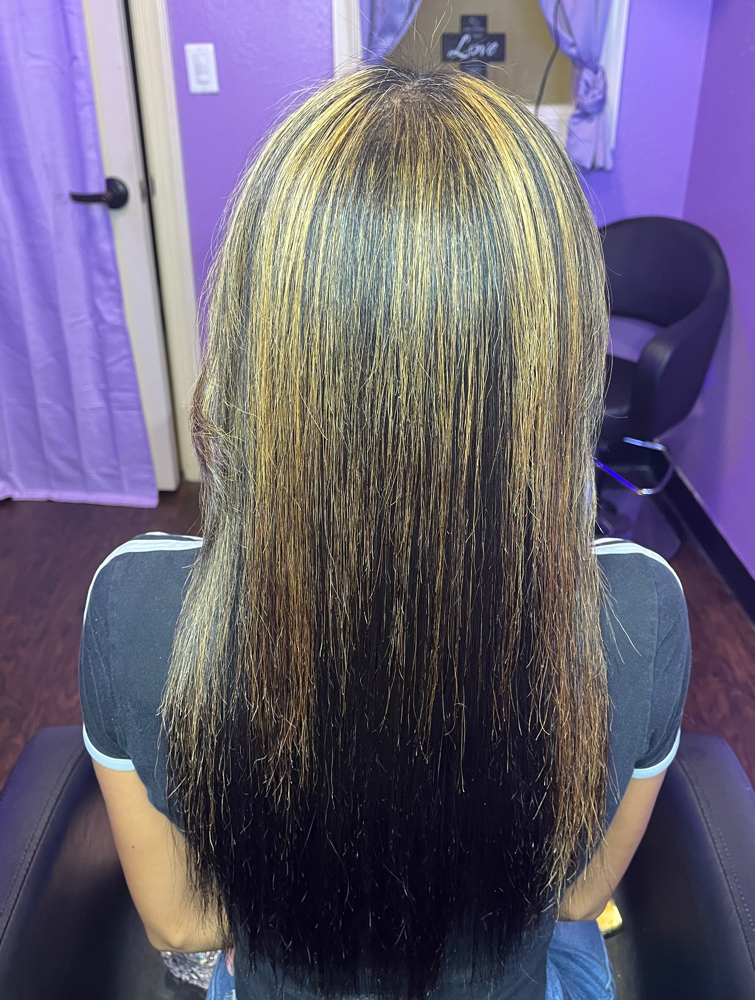 Silk Press With Full Highlights