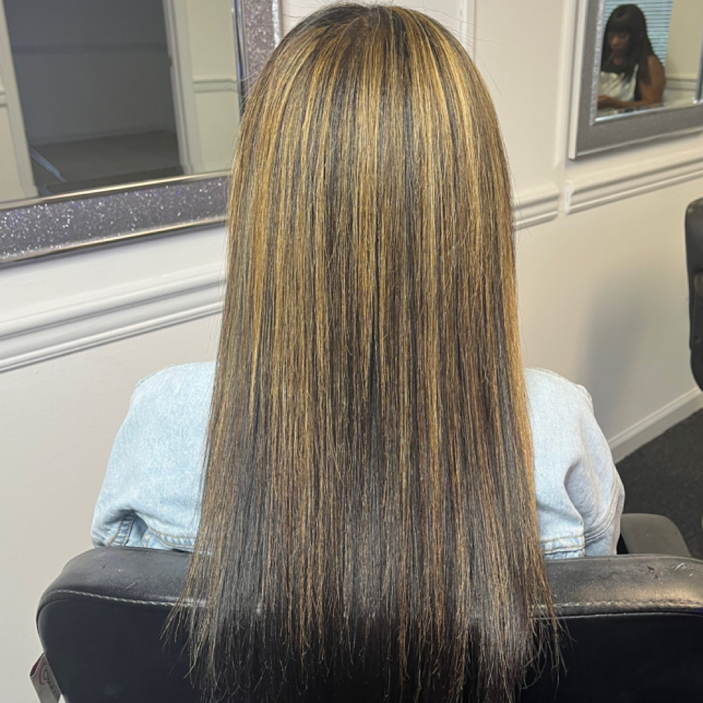 Silk Press With Full Highlights at Angelhairdivinity in Hoover, AL