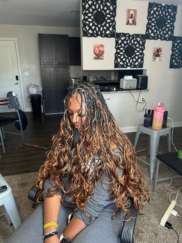 Boho French Curl Knotless Braids at HairByKai in Greensboro, NC