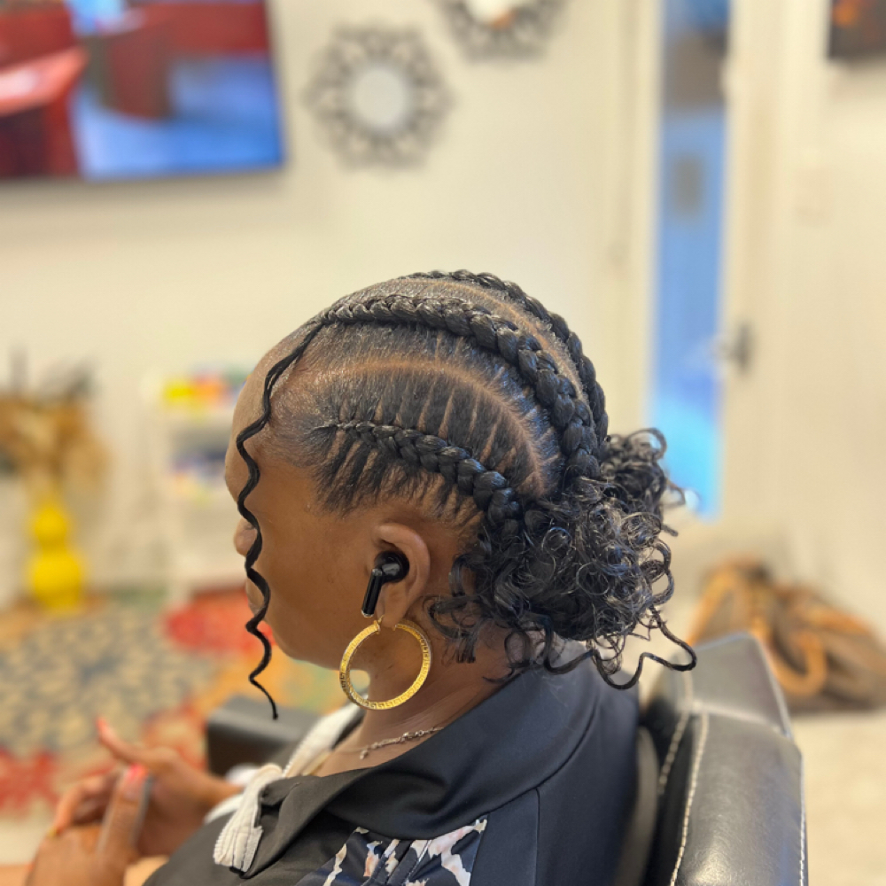 4 Stich Braids With Messy Bun at Sleek Touch By Ty Hair Braiding in Atlanta, GA