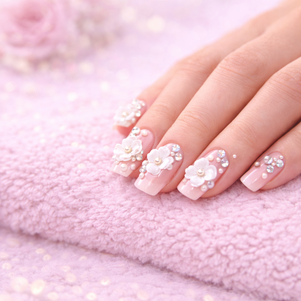 3D Nail Art (charms, Rynestones… at Essence Nail Salon in Livingston, CA