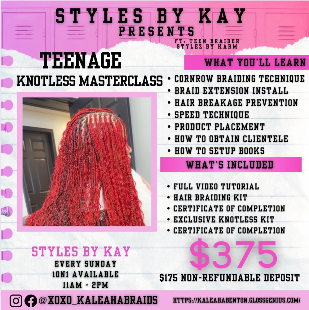 Teen Knotless Master Class at XoXo Kaleaha Braids in MCDONOUGH, GA