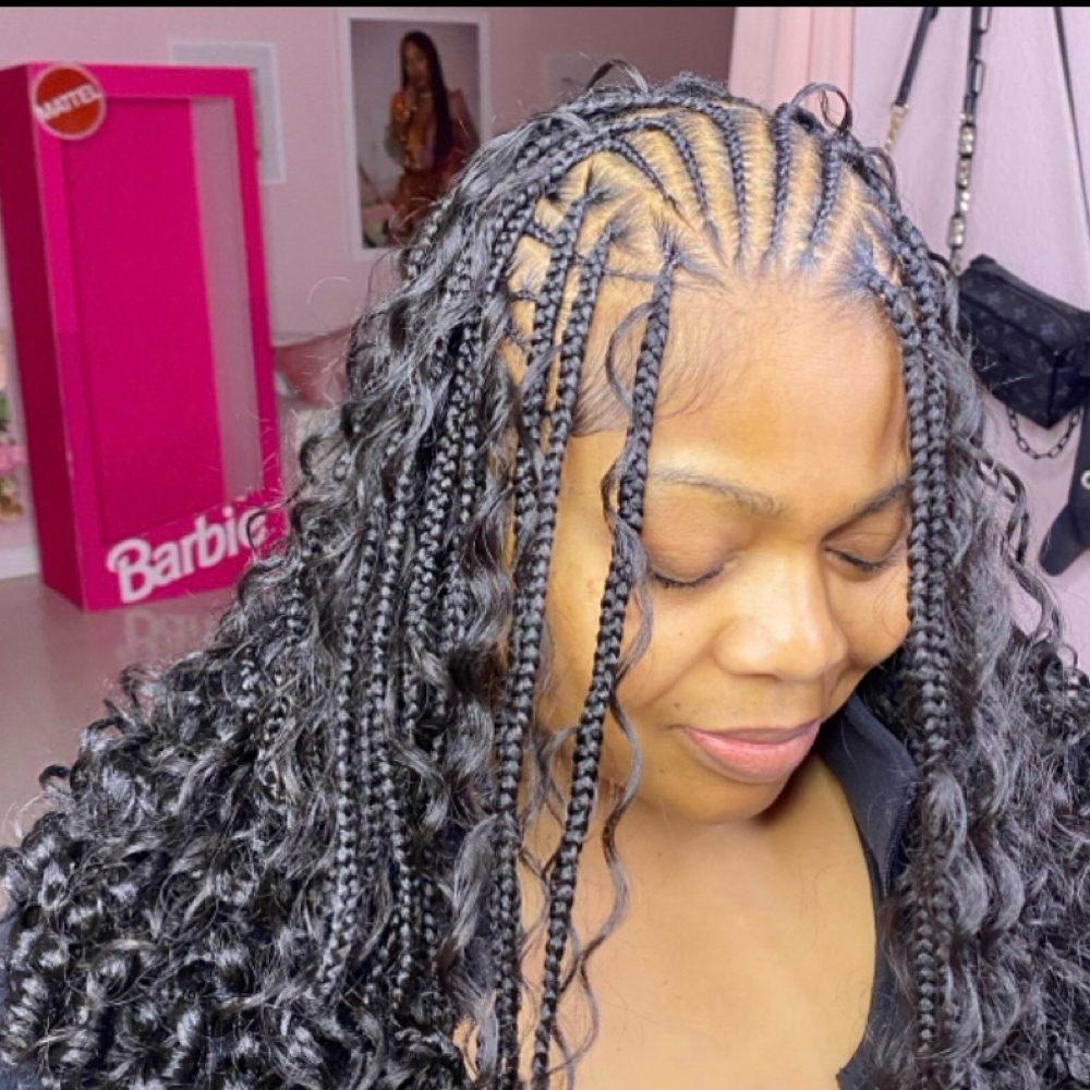 FULANI FLIP OVER + BOHO KNOTLESS at Afrokreyol braiding salon in Plantation, FL