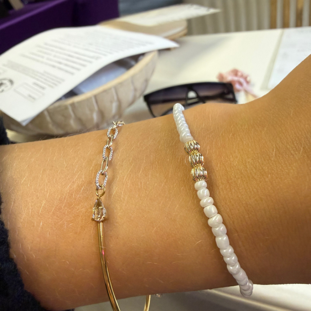 Half Bangle & Chain Bracelet at Linked By Em - Permanent Jewelry in Flatonia, TX