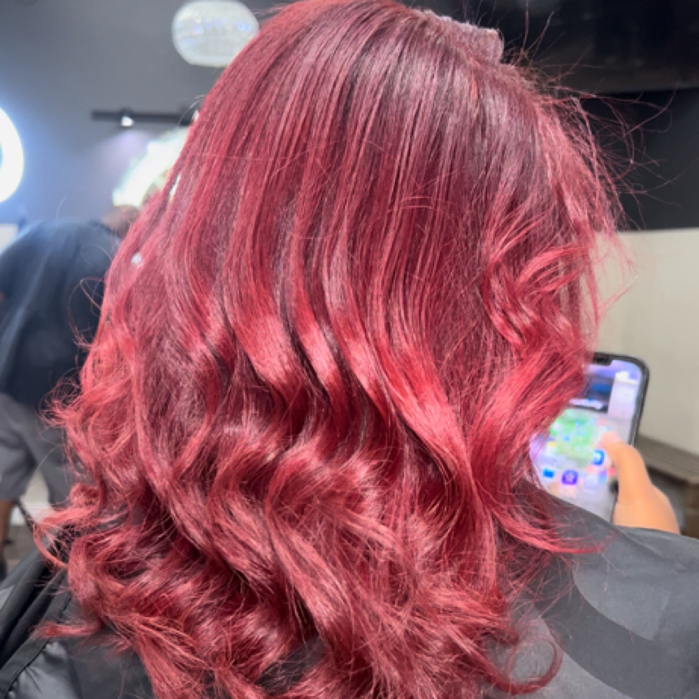 All over color roots to ends at Ashleybeautyluxe in Montclair, Ca, CA