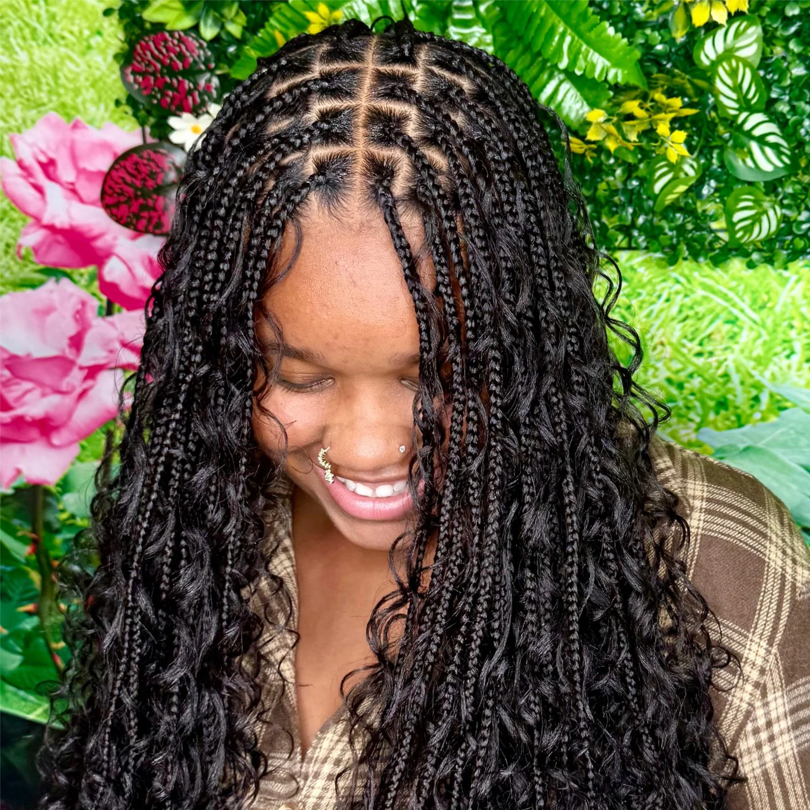 Sml-Med Knotless Boho Braids at Hollywood Soul Salon Ouchlesshairbraiding in San Diego, CA