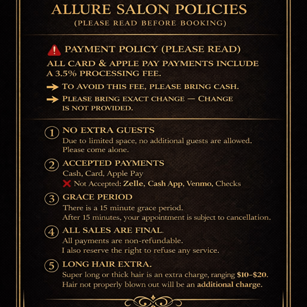 Policies at Allure Salon in Port St Lucie, FL
