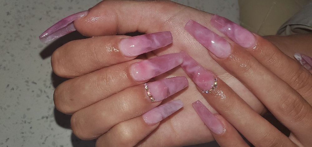 Pink & White Acrylic Full Set at HK Lashes Nails Spa LLC in Palestine, TX