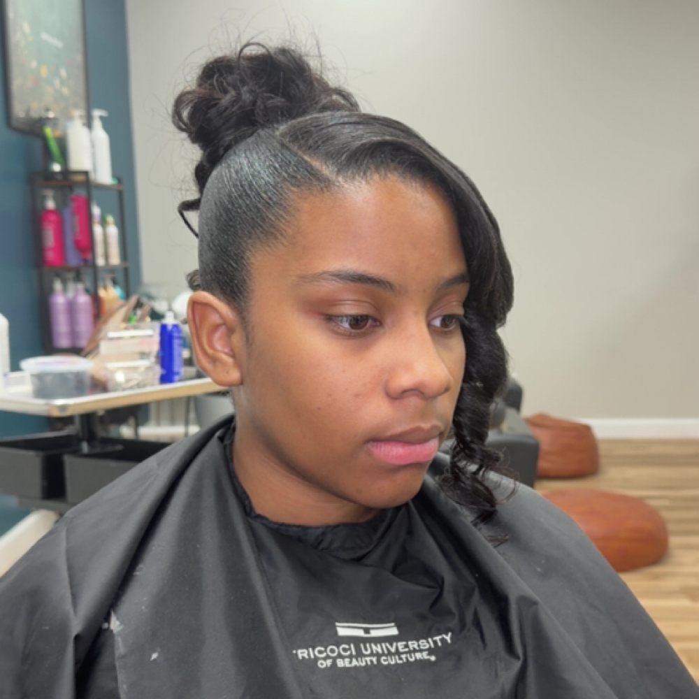 Pin Up Updo With Bang at Touched Artistry in Urbana, IL