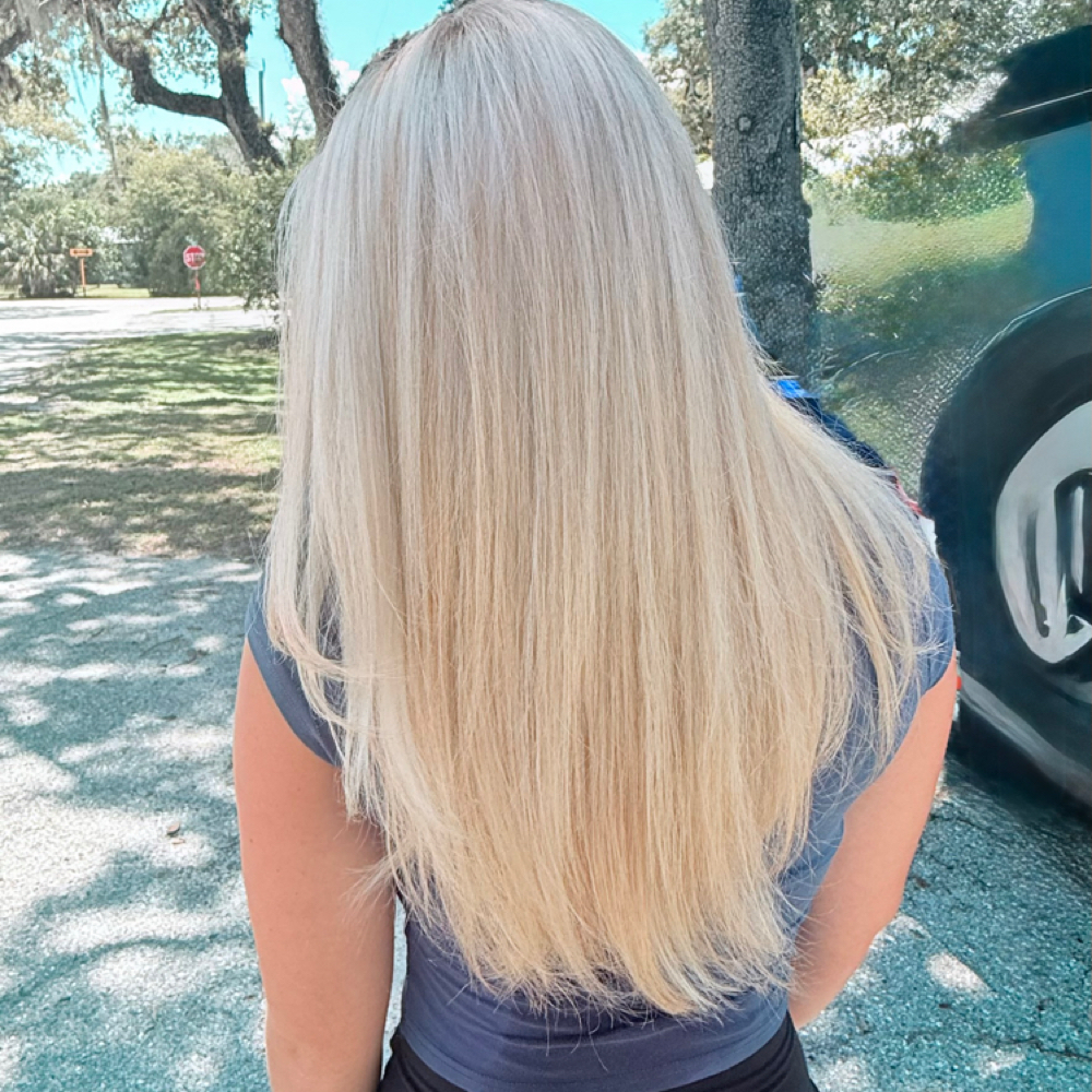 Platinum blonde/full blonde at All About Me Beauty Bar in Labelle, FL