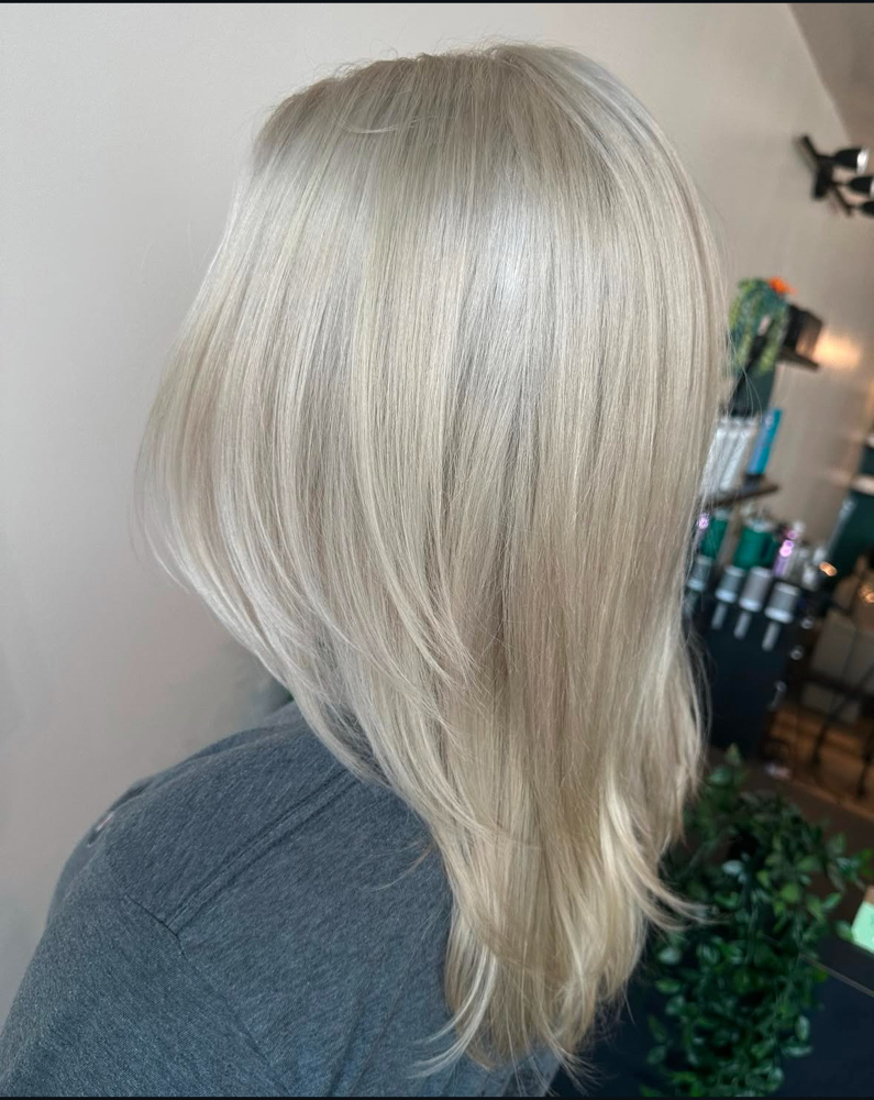 Bleach Root Touch Up, Tone, Blowdry