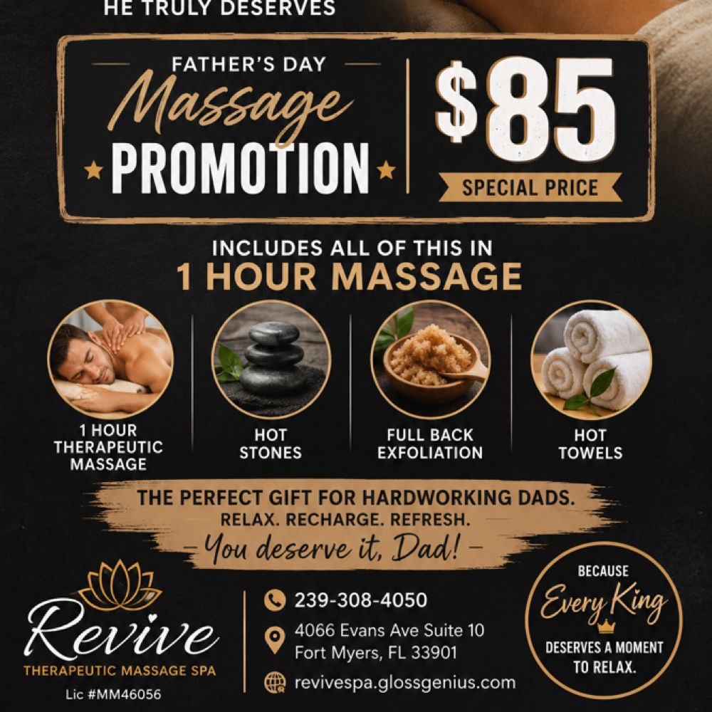 Fathers Day Specials at REVIVE THERAPEUTIC MASSAGE SPA in Fort Myers, FL