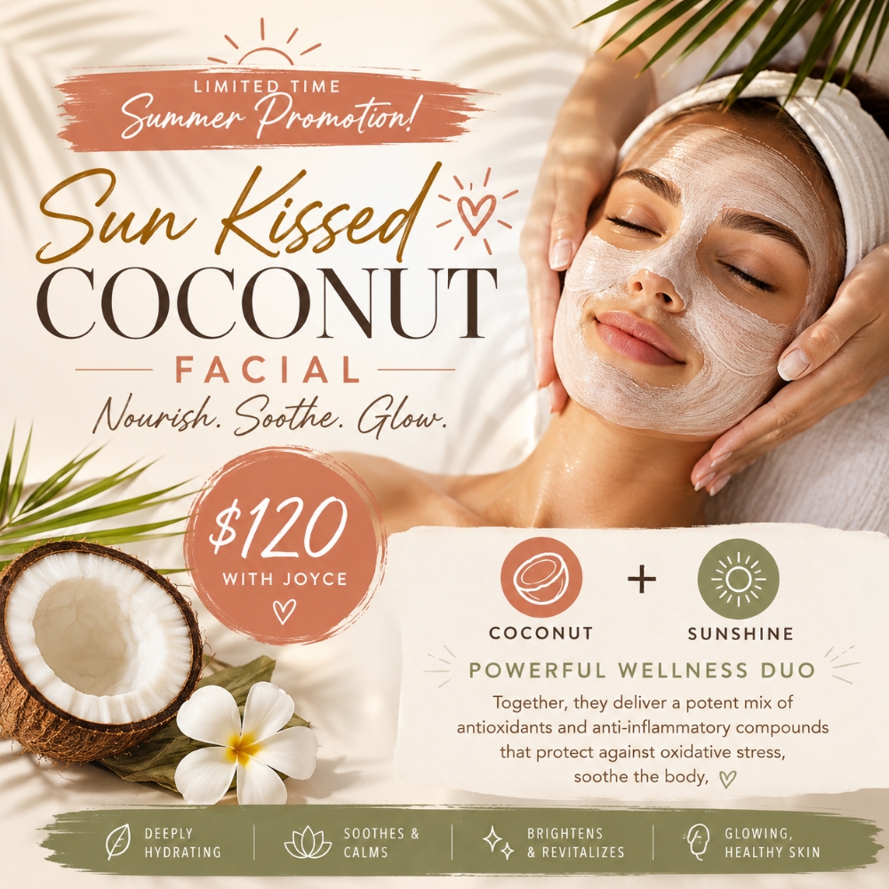 Sunkissed Coconut Facial ☀️🥥 at Jade Massotherapy Alternative Wellness Center in Fairview Park, OH