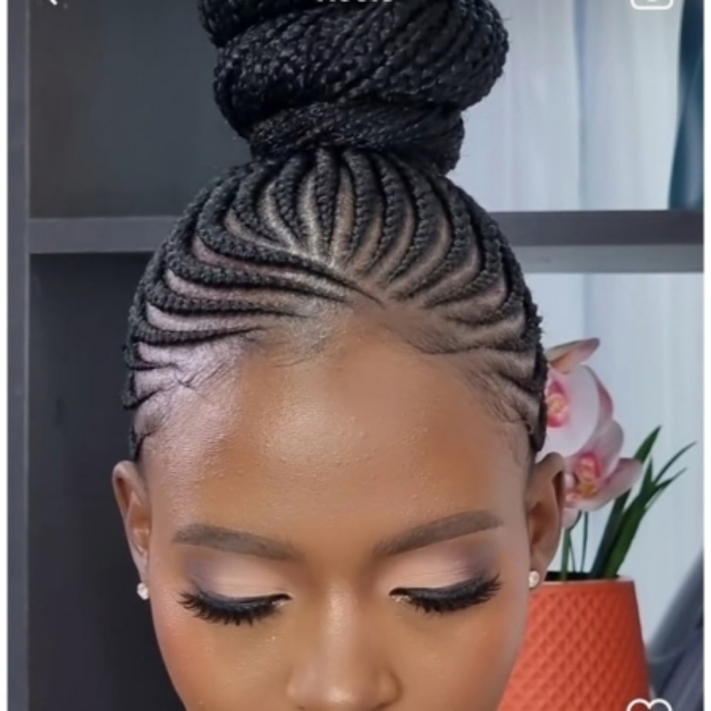Updo Cornrows Mid Zize at Abeba Hair Weaving & Extensions in Mansfield, TX