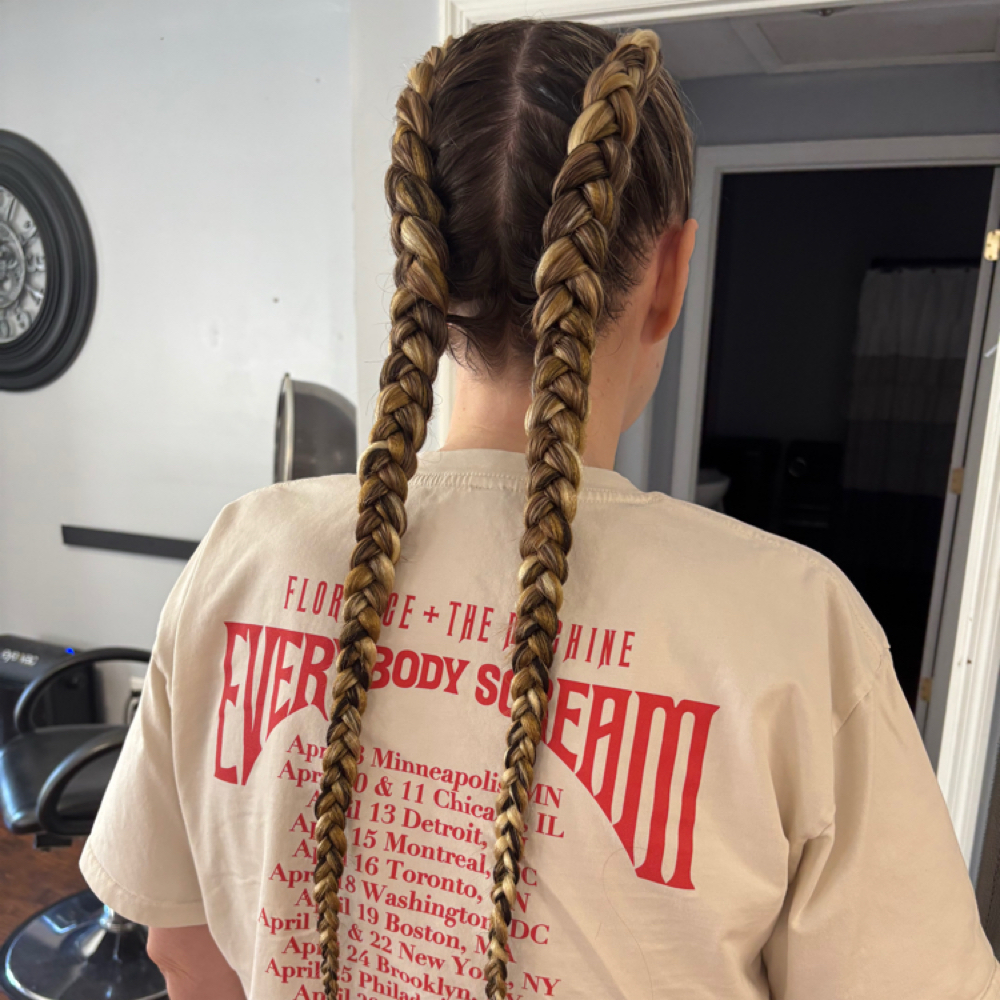 2 Dutch Braids with Hair Added at Hair.by.Amy in Hope Mills, NC