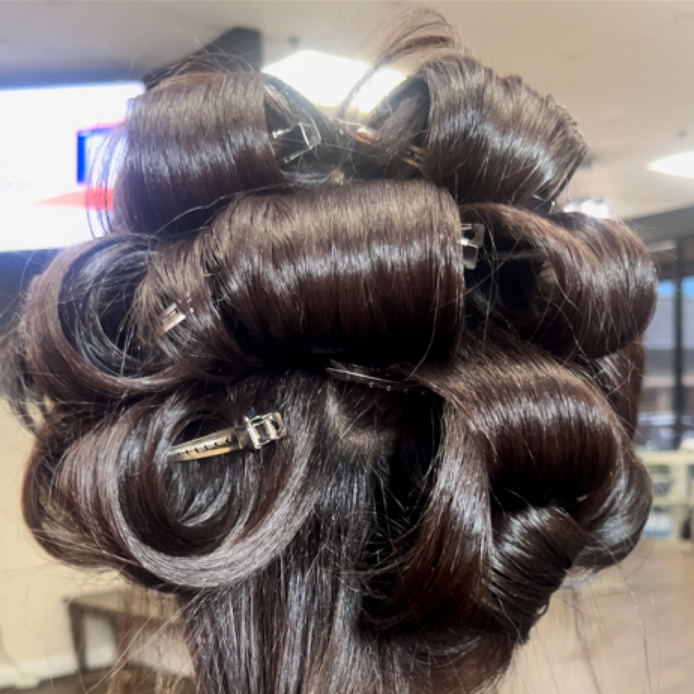 Layered haircut/ pinned up blowout at Ashleybeautyluxe in Montclair, Ca, CA