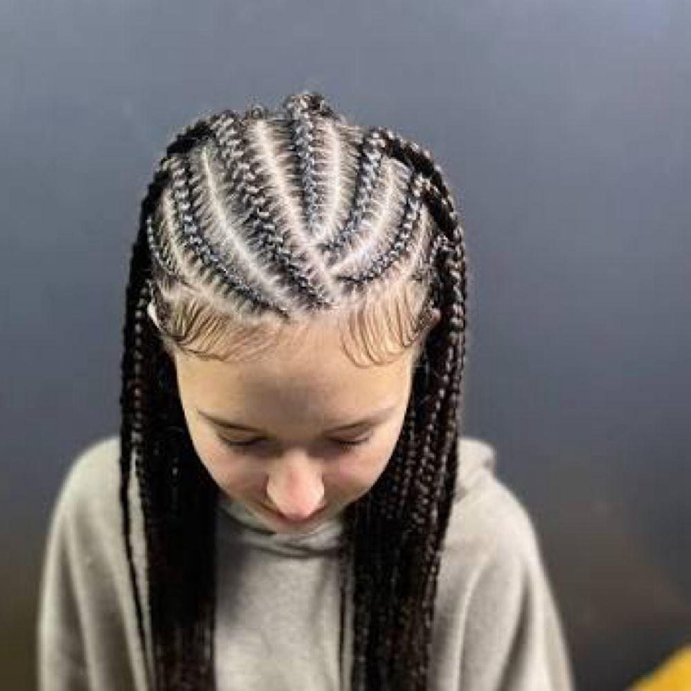 Front Braided, Box Braids In Back at Moèt’s Touch in Scotia, NY
