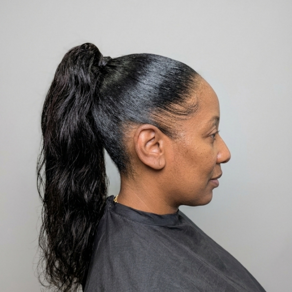 Slick Back Ponytail at Pressed by Celeste in Frisco, TX
