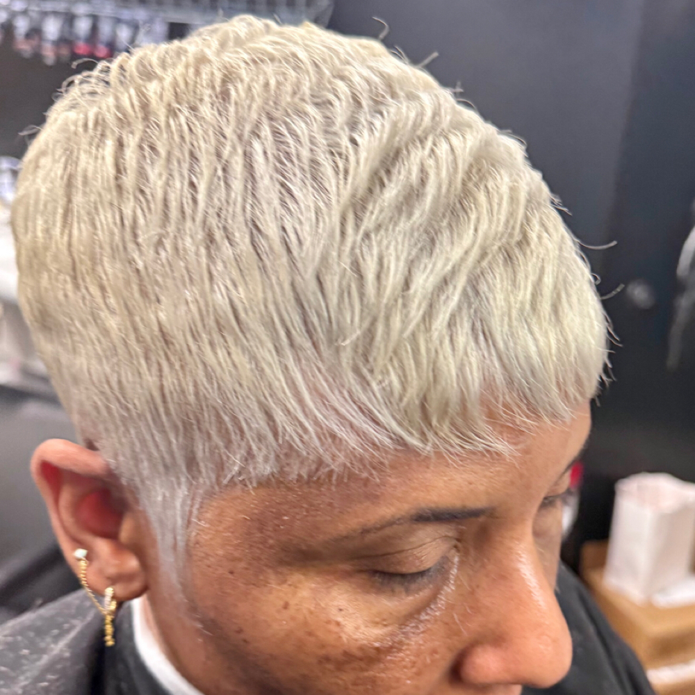 Platinum Blonde Cut Mold & Style at The edge beauty concept salon ny in Massapaqua, NY