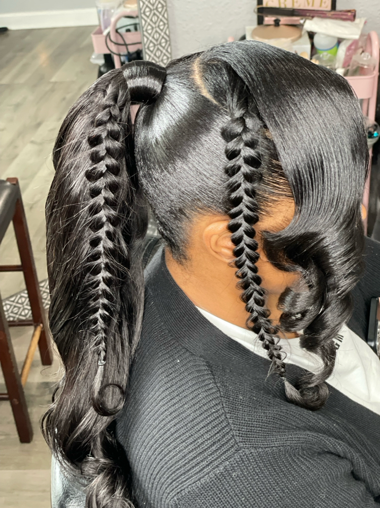PONYTAIL UPDO W/BANG AND CURLS