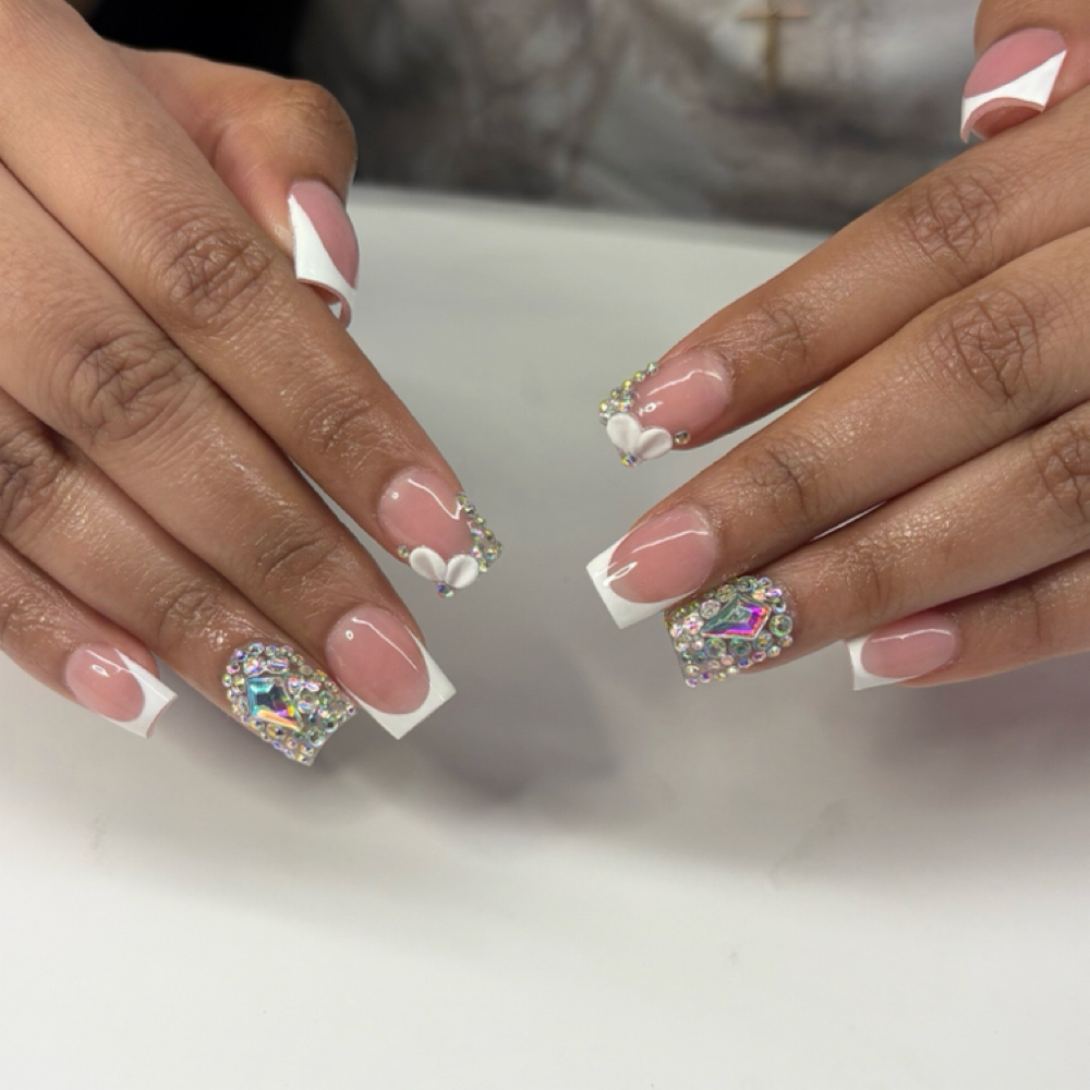 Rhinestones+french Tips Set at Glossy Nails in Annandale, VA