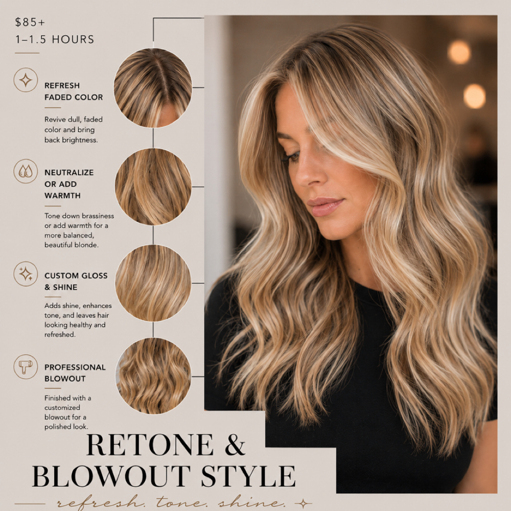 Retone & Blow Dry Style at Jenn Rose -Hair Artistry- in Victorville, CA