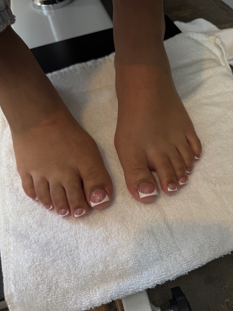 dry pedi (full acrylic) at nailsbykym in Forest City, IA