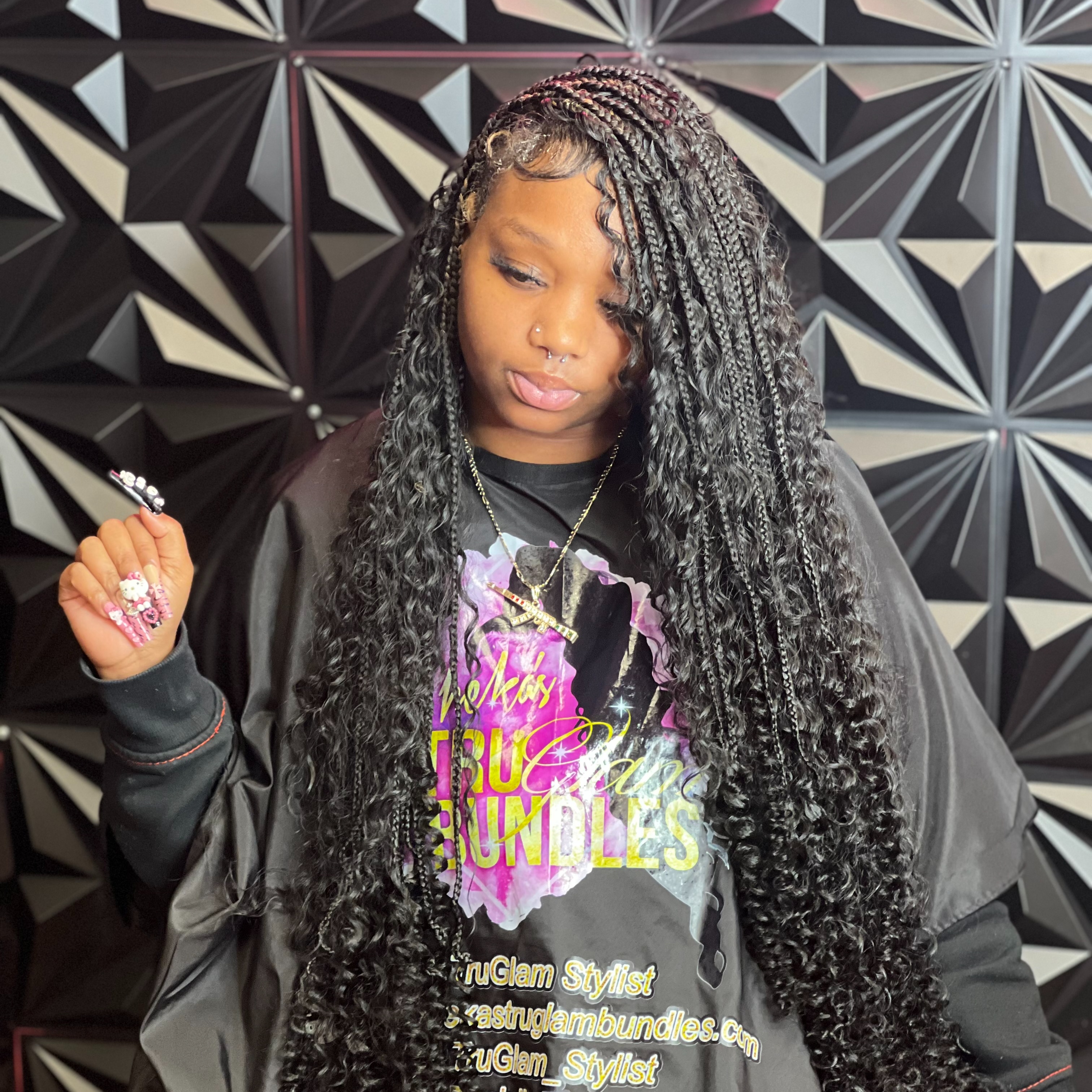 Small Boho knotless braids at TruGlam Stylist in Winston Salem, NC