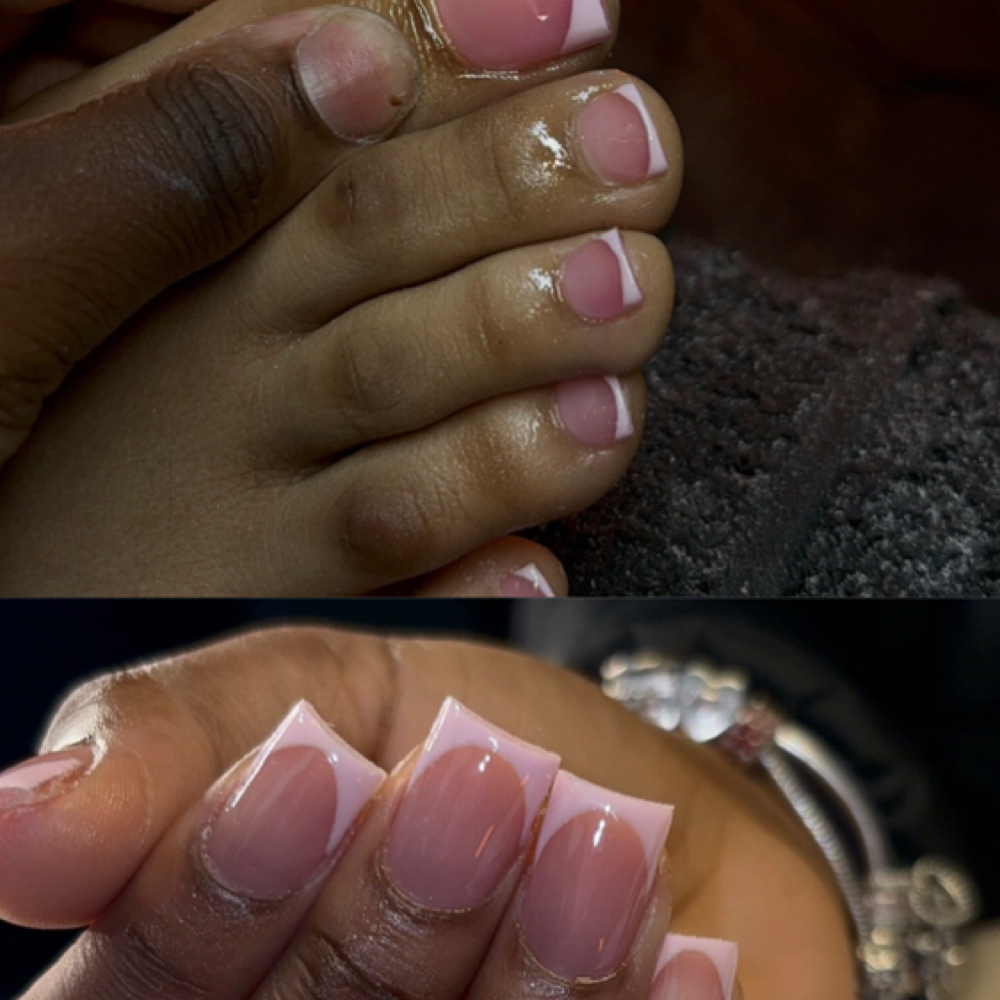 Short French Tip Nails + Toes at OJ COLLECTION LLC💅🏾 in Akron, OH