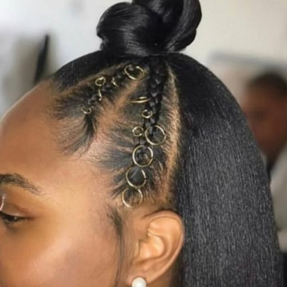 Natural Style With  Top Knot Bun at Lady A's Braids & Weaves Studio LLC in Humble, TX