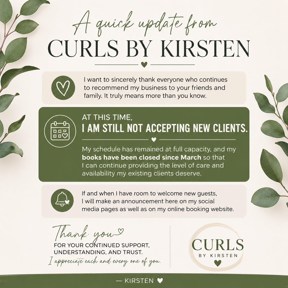 New Client Appointments Unavailable at Curls By Kirsten in Chesapeake, VA