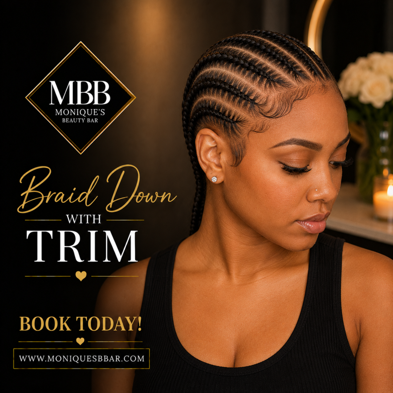 Braid Down w/Trim at Monique's Beauty Bar in Charlotte, NC