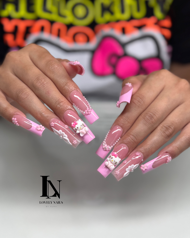 Long Acrylic Nails With Design at Lovely Nails Studio in Nacogdoches, TX