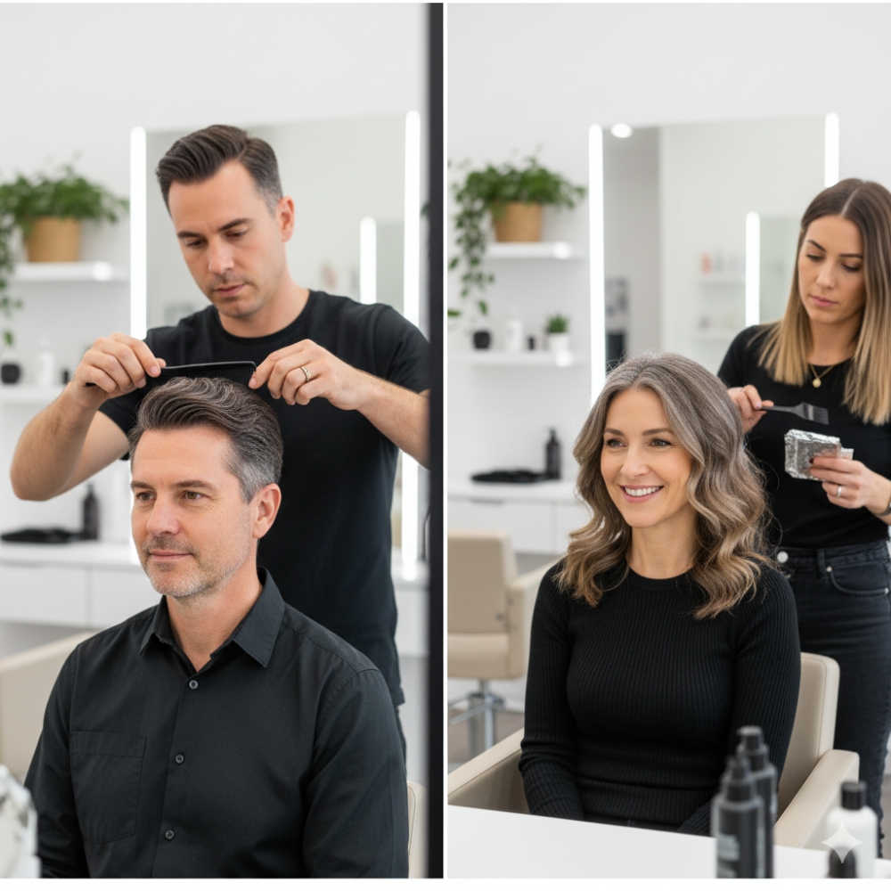 Gray blending, Men & Women at Fly Girl Salon in Bristol, PA