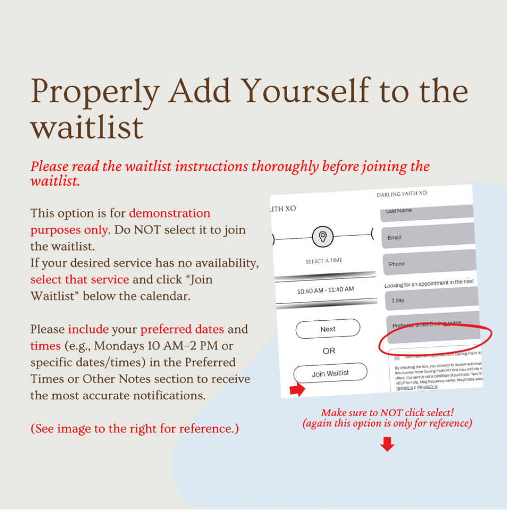 How To Add Yourself On The Waitlist at Darling Faith XO in Richardson, TX