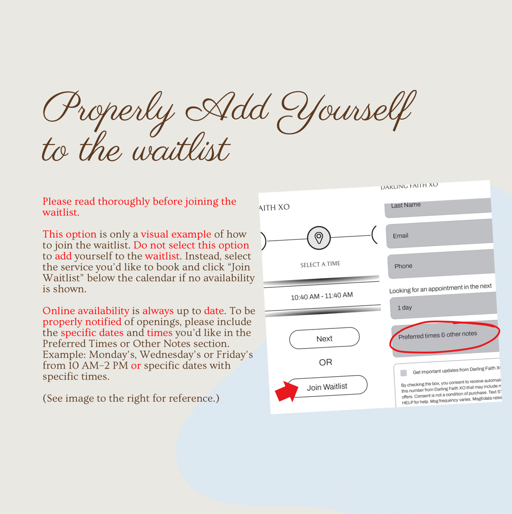 How To Add Yourself On The Waitlist at Darling Faith XO in Richardson, TX