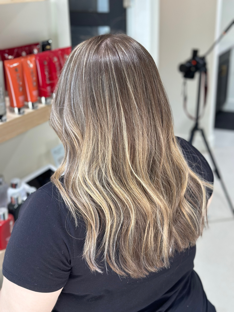 Full Custom Blonding + Blowdry at Ash & Thorn Hair Studio in Grass Lake, MI