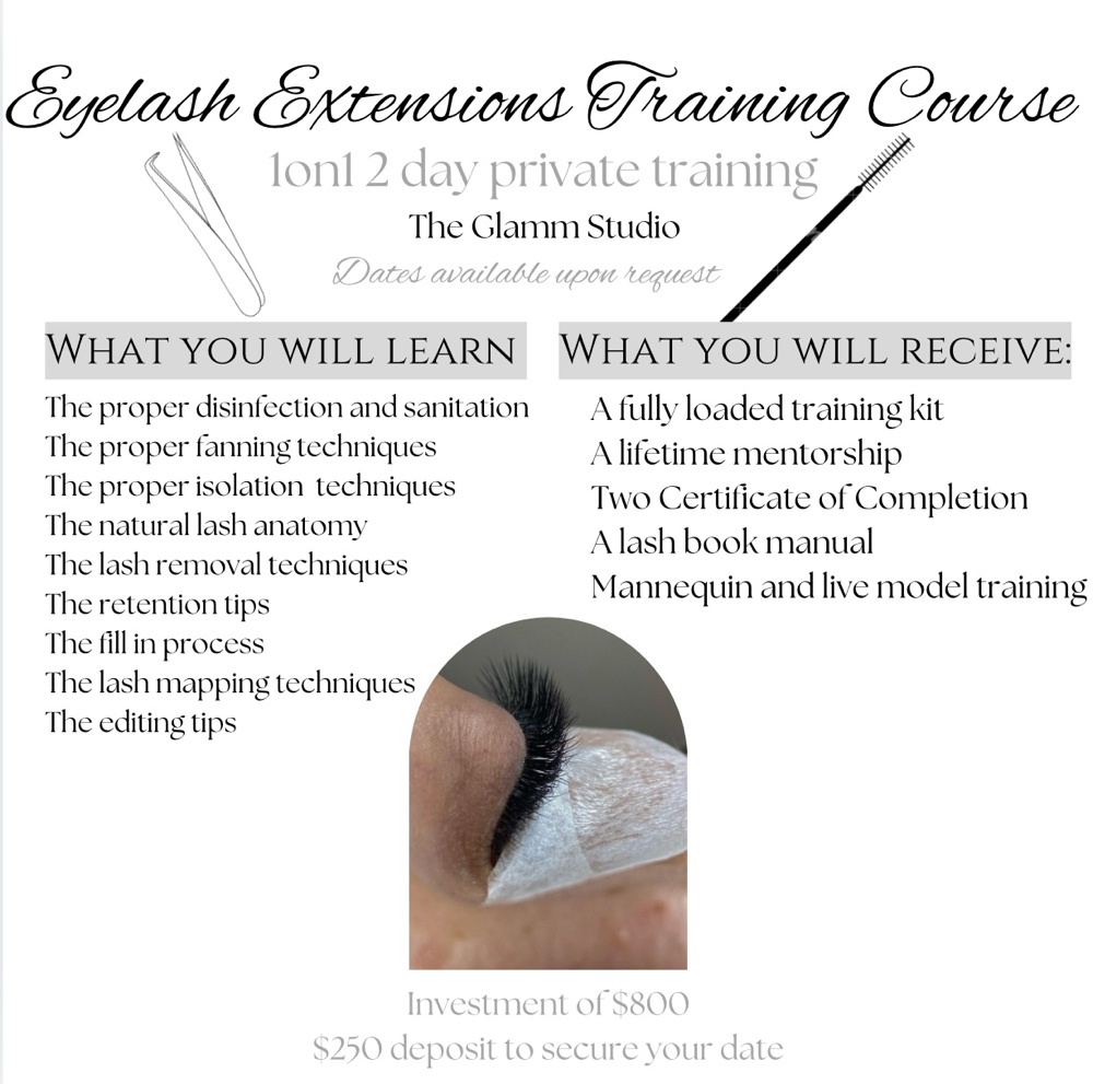 Eyelash Extension 1-1 2 DayTraining at The Glamm Studio in Fort Worth, TX