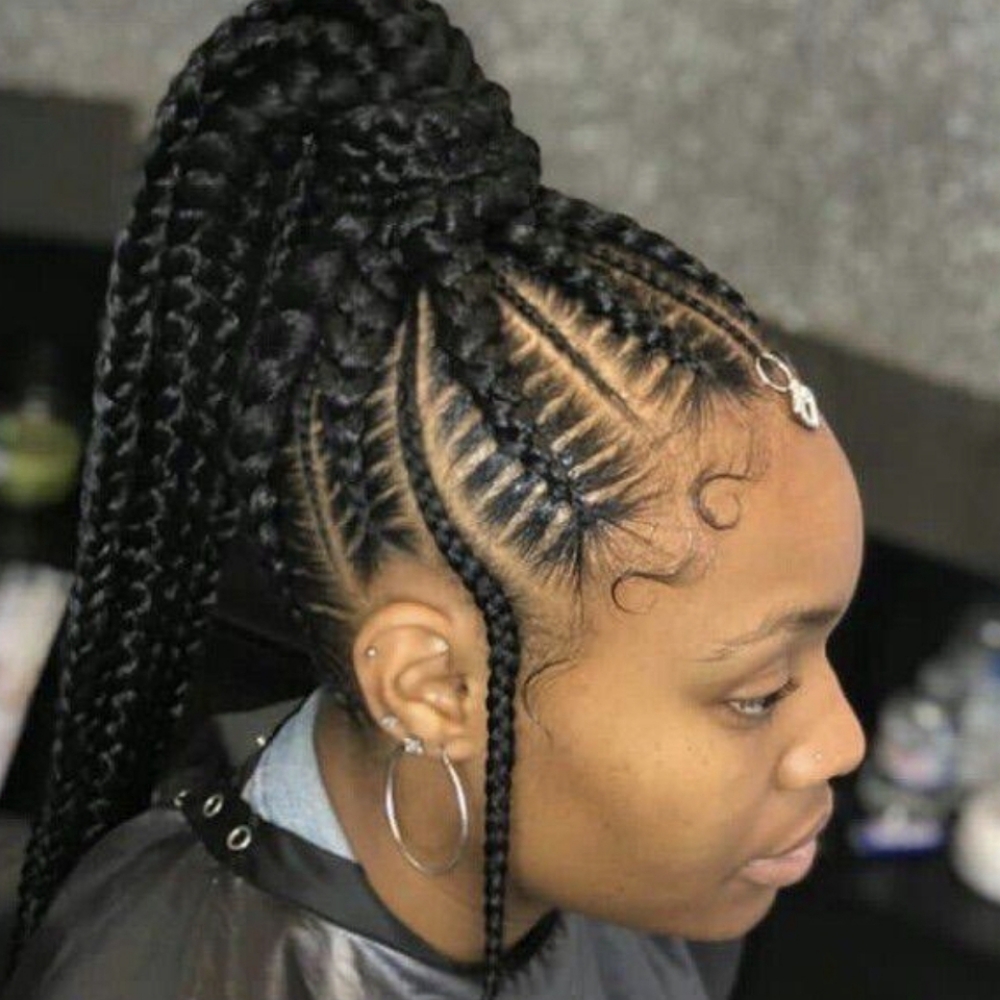 JUMBO CORNROWS UPDO at Favourite Hair Braiding in Cantonsville, MD