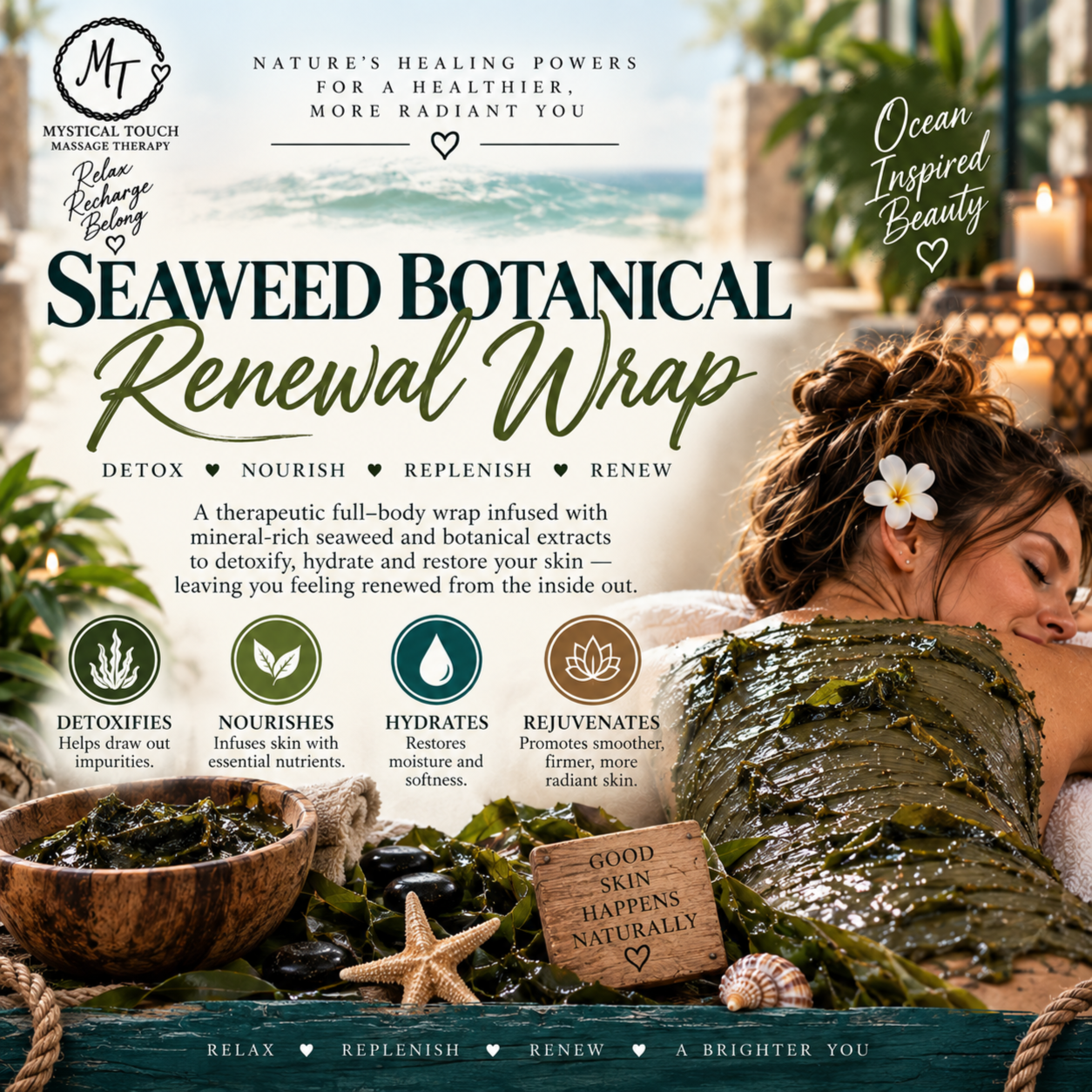 Seaweed Botanical Renewal Wrap at Mystical Touch Massage Therapy in Denton, TX