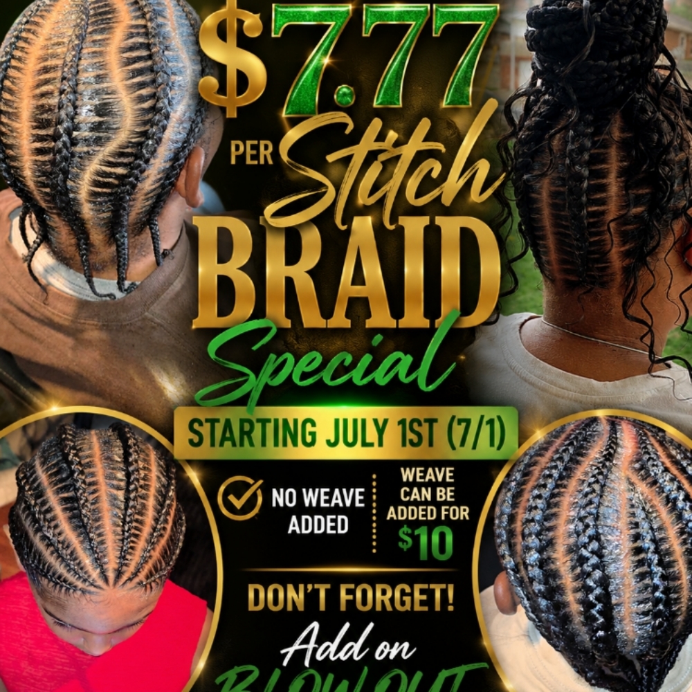 $7.77 Per Stitch Braid at Ms K Hair Braiding in Cincinnati, OH